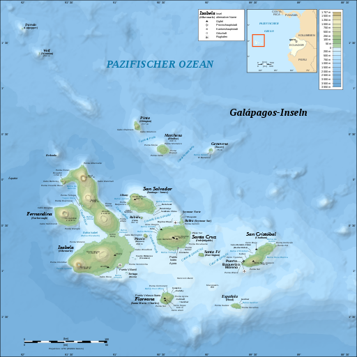 Galapagos Islands topographic map-de
